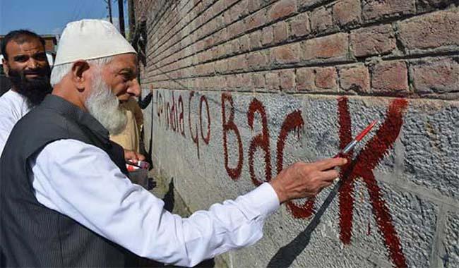 Ali Gilani leads graffiti protest in held Kashmir