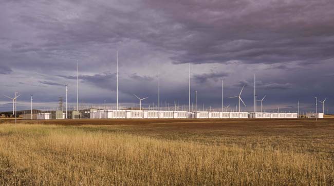 This handout photo dated November 29, 2017 from French energy firm Neoen received by AFP on December 1, 2017 shows the Tesla 100 MW/129 MWh Powerpack system.