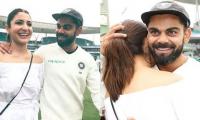 Anushka showers hugs on Virat, celebrates post India's historic win