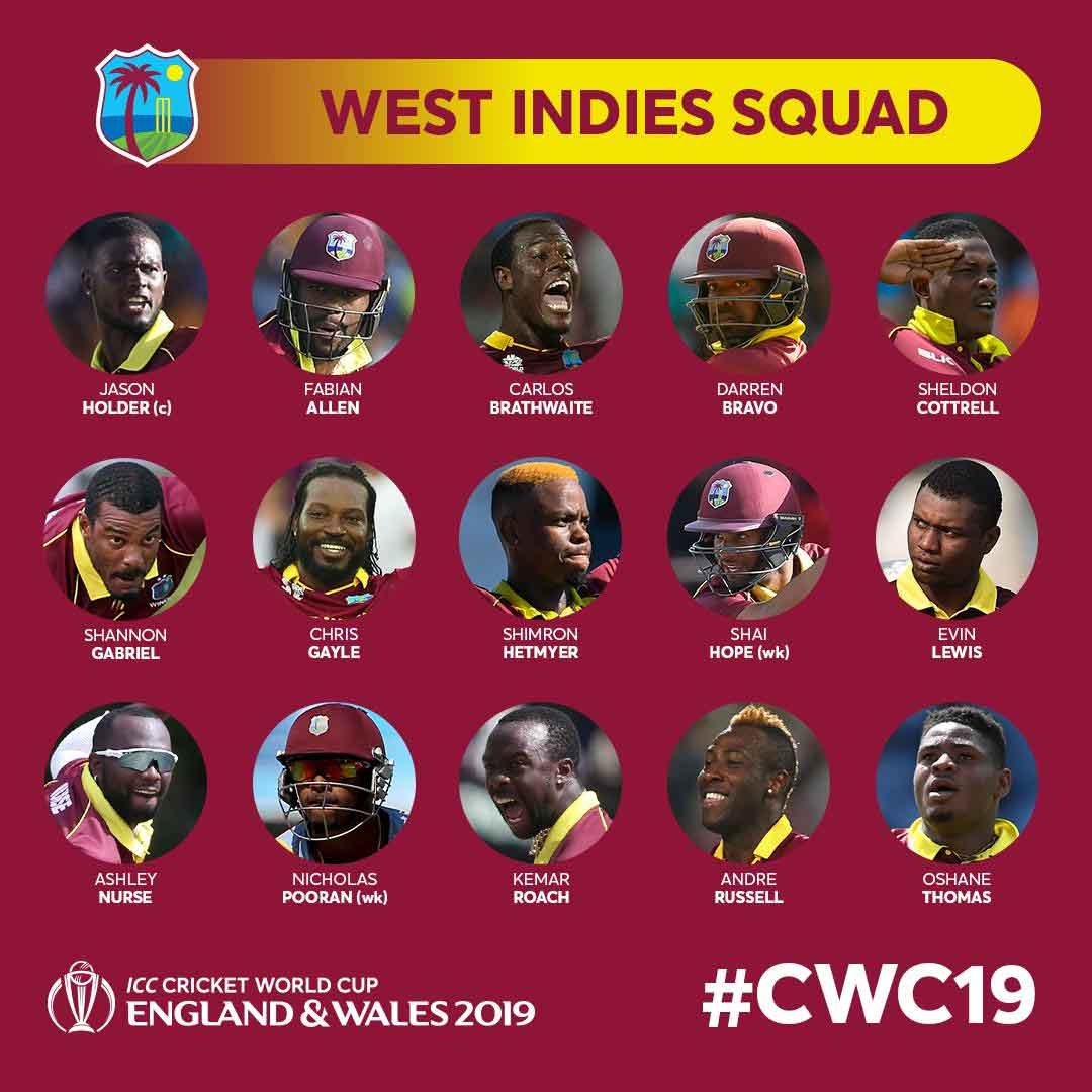 ICC World Cup 2019 West Indies cricket squad, statistics, live stream