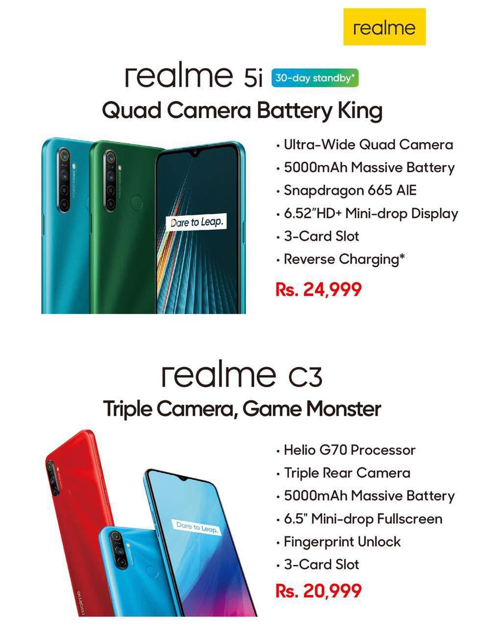 Realme 5i — Quad Camera Battery King and Realme C3 — Triple Camera, Game Monster