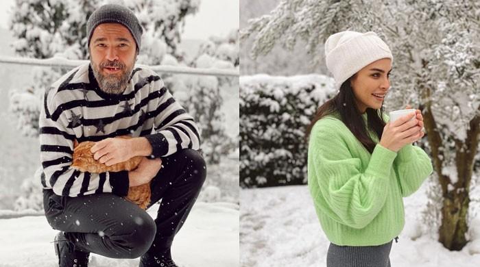 'Erturgul' star Engin Altan, wife Neslisah enjoy 'snowy Sunday' with their children