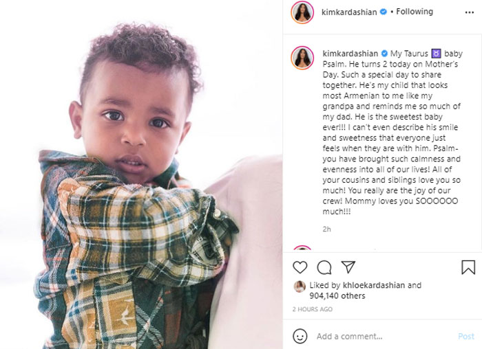 Kim Kardashian says son Psalm reminds her so much of her dad as he turns 2