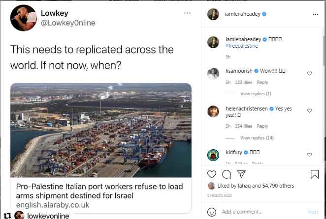 Games of Thrones star wants an end to supply of weapons to Israel