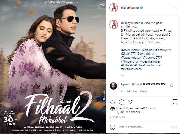 Akshay Kumar shares first look of Filhaal 2-Mohabbat