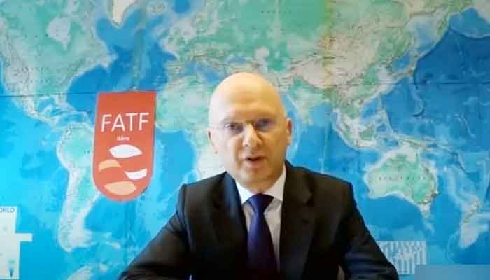 President of the FATF, Dr Marcus Pleyer, addressing a press conference, on June 25, 2021. — FATF