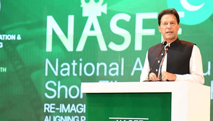 Prime Minister Imran Khan speaking during the National Amateur Short Film Festival (NASFF) Awards Ceremony in Islamabad, on June 26, 2021. — PID