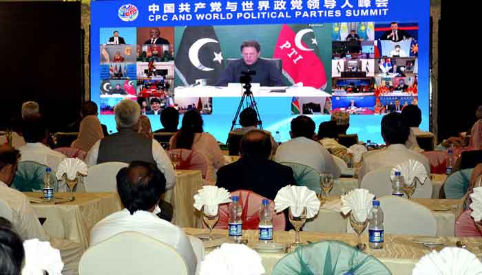 Prime Minister Imran Khan addressing the Communist Party of China (CPC) Central Committee and World Political Parties Summit, on July 6, 2021. — INP photo by Shahid Raju