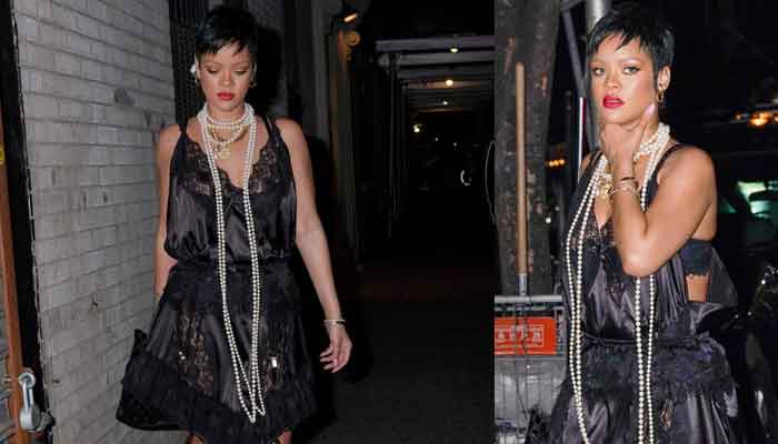 Rihanna cuts a stylish figure in black lingerie as she enjoys outing