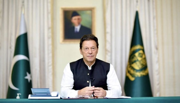 Prime Minister Imran Khan answering questions during live telephone calls from the people of Pakistan in Islamabad, on August 1, 2021. — Twitter/@PTIofficial