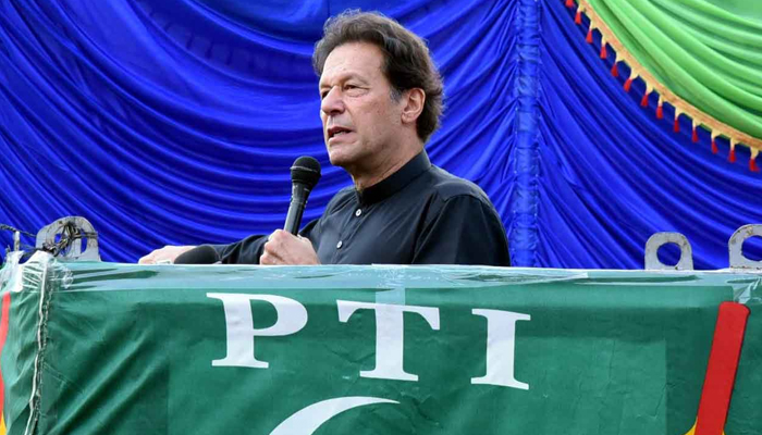 Prime Minister Imran Khan addressing an election campaign rally in Tarar Khel, Azad Jammu and Kashmir, on July 23, 2021. — Twitter/PTI/File