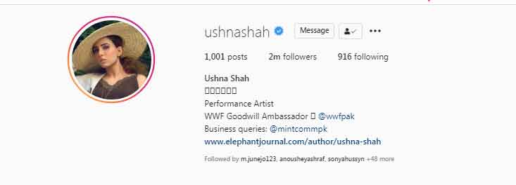 Ushna Shah hits two million followers on Instagram