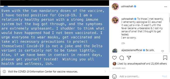 Fully vaccinated Ushna Shah contracts coronavirus
