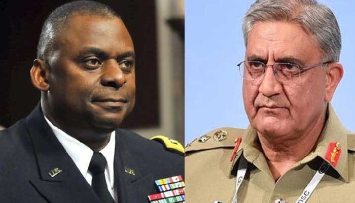 Combo shows US Secretary of Defence Lloyd Austin (L) and Pakistan Army chief General Qamar Bajwa (R)