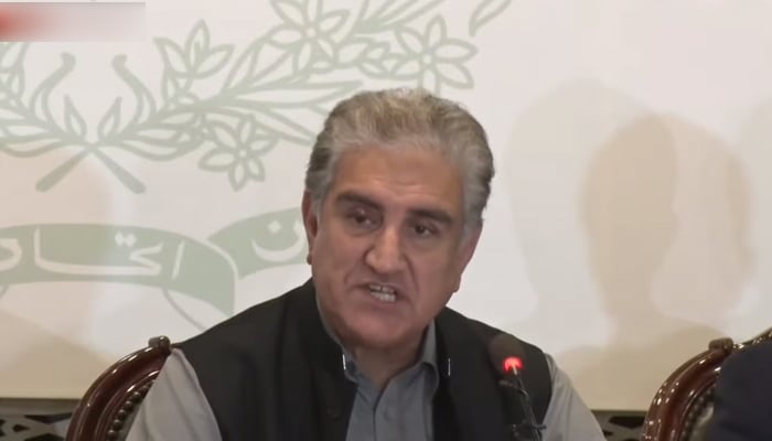 Minister for Foreign Affairs Shah Mahmood Qureshi addressing a press conference at the Ministry of Foreign Affairs in Islamabad, on August 12, 2021. — YouTube
