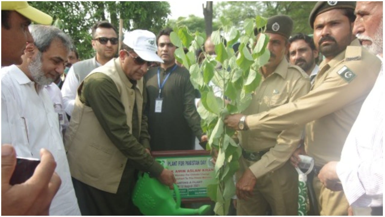 Special Assistant to Prime Minister (SAPM) on Climate Change Malik Amin Aslam opened the plantation drive. Photo APP
