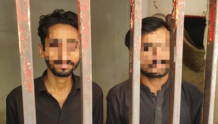 Arrested suspects behind the bars. Photo Geo News