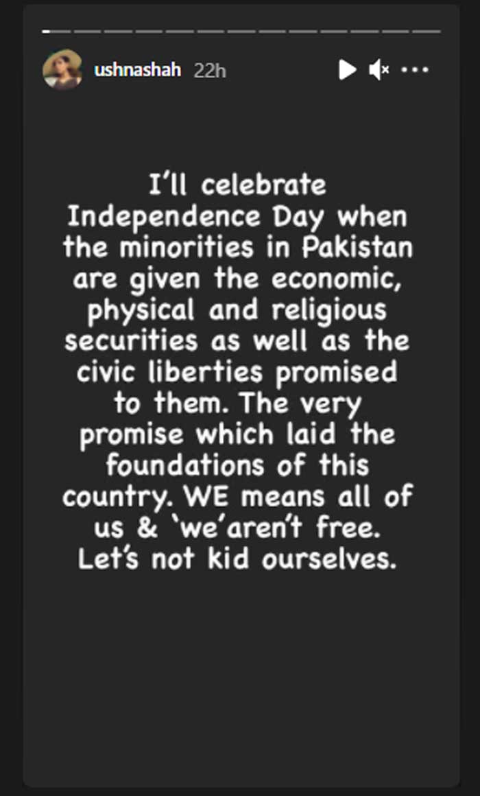 Ushna Shah demands economic, physical and religious securities for minorities on Independence Day
