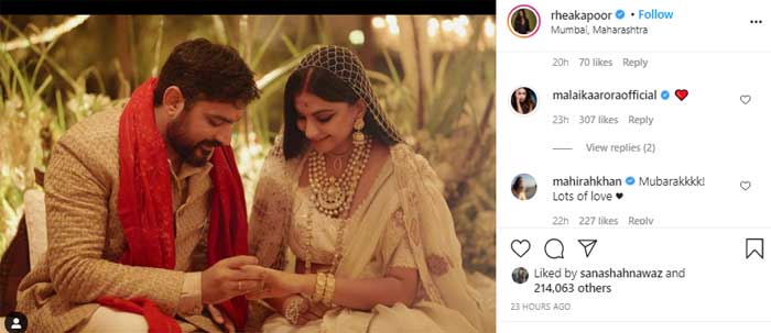 Mahira Khan is all hearts for Rhea Kapoor, congratulates her on wedding