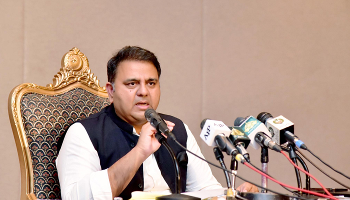 Federal Minister for Information Fawad Chaudhry addressing a post-cabinet press briefing in Islamabad, on August 17, 2021. — PID/File
