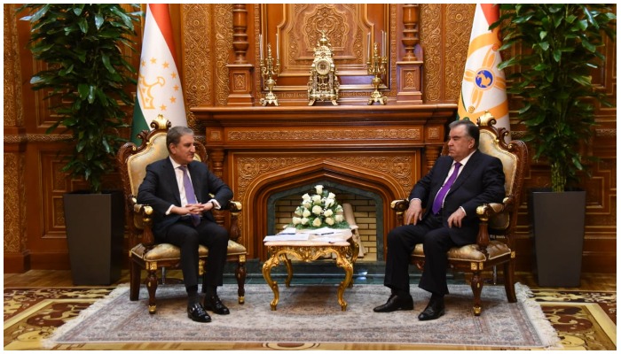 FM Qureshi in a meeting with Tajik President Emomli. Photo @SMQureshiPTI/Twitter