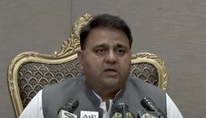Minister for Information and Broadcasting Fawad Chauhdry addressing a post-cabinet media briefing in Islamabad, on August 31, 2021. — YouTube/HumNewsLive
