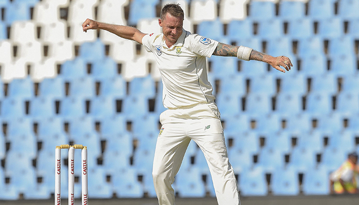 In this file photo taken on December 27, 2018 South Africas Dale Steyn (C) celebrates as he gets the wicket of Pakistans Asad Shafiq on day two of the cricket test match between South Africa and Pakistan at SuperSport Park cricket stadium in Pretoria. — AFP/File