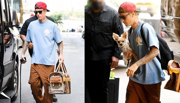Justin Bieber looks dashing with  his pup Oscar in NYC