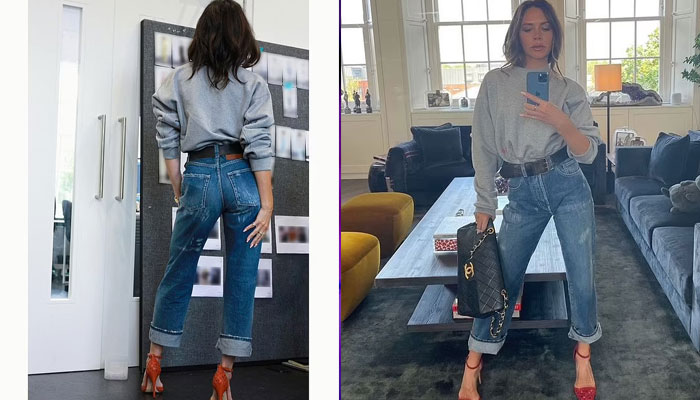 Victoria Beckham highlights her phenomenal frame in denim cropped jeans
