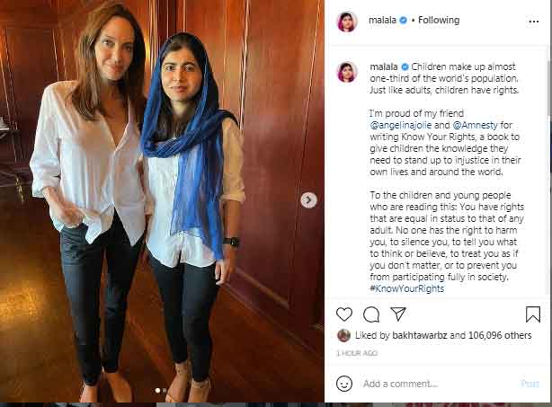 Malala says shes proud of her friend Angelina Jolie for writing a book for kids
