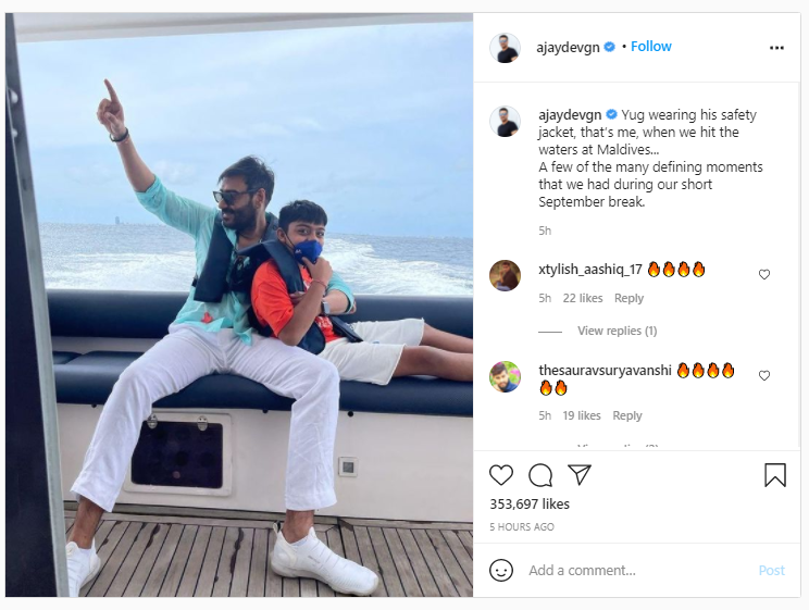 Ajay Devgn shares defining moment with his son Yug from their Maldives trip