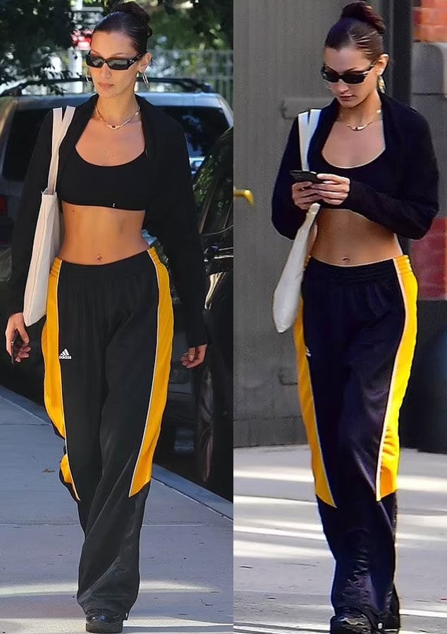 Bella Hadid puts her toned tummy on display during her outing in NYC