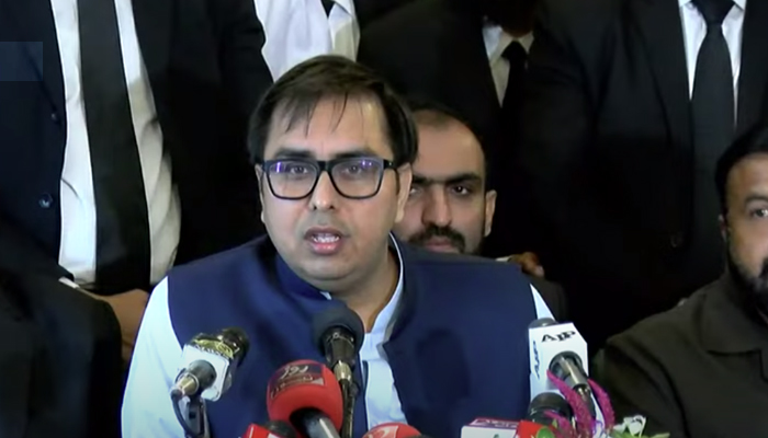 Special Assistant to Prime Minister on Political Communication Shahbaz Gill addressing a press conference in Lahore, on September 25, 2021. — YouTube/HumNewsLive