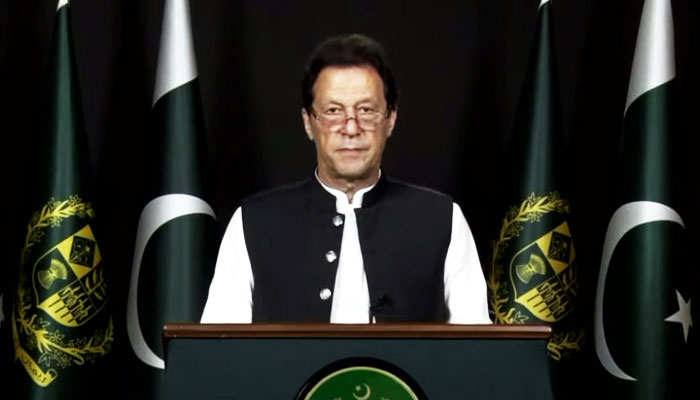 Prime Minister Imran Khan delivers remarks during World Leaders Summit Dialogue organised by the United Nations Conference on Trade and Development (UNCTAD), on October 5, 2021. — Photo courtesy Twitter/Shahbaz Gill