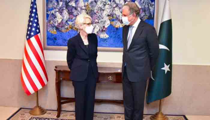 Deputy Secretary of State Wendy Sherman arrives at the Foreign Office for talks with FM Shah Mehmood Qureshi.