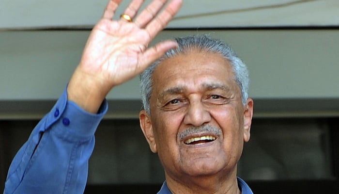 In this file photo taken on February 6, 2009 Pakistani nuclear scientist Abdul Qadeer Khan gesturing after a court verdict in Islamabad. — AFP