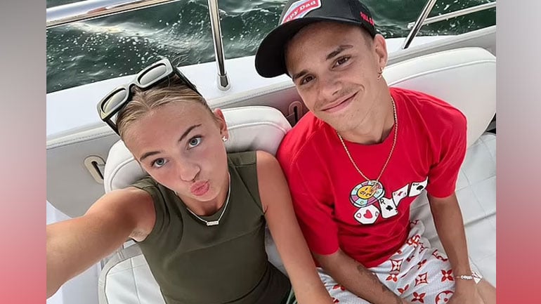 Victoria Beckhams son Romeo and his girlfriend Mia Regan share loved up snaps from boat