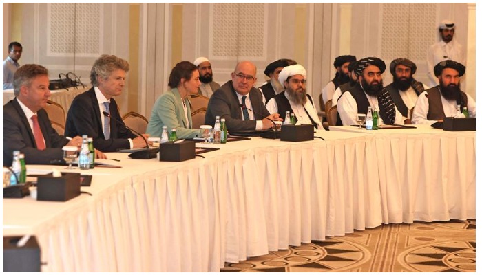 Foreign diplomats and Taliban delegation meet in Qatars capital Doha on October 12, 2021. Photo: AFP