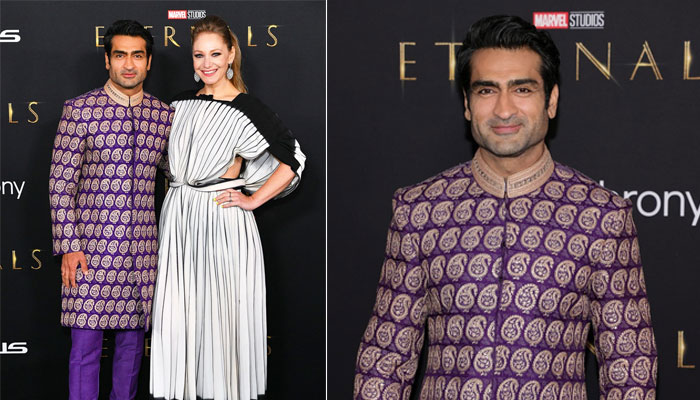 Kumail Nanjiani was accompanied with his wife Emily V. Gordon, who dropped jaws in a black and white dress