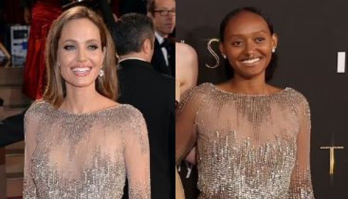 Angelina Jolies daughter Zahara wears mothers 2014 Oscars dress