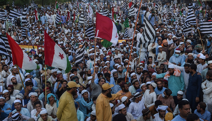 Activists from Pakistan Democratic Movement (PDM) gather to take part in a anti-government demonstration against inflation, unemployment and other economic issues, in Karachi on October 22, 2021. —  AFP/File
