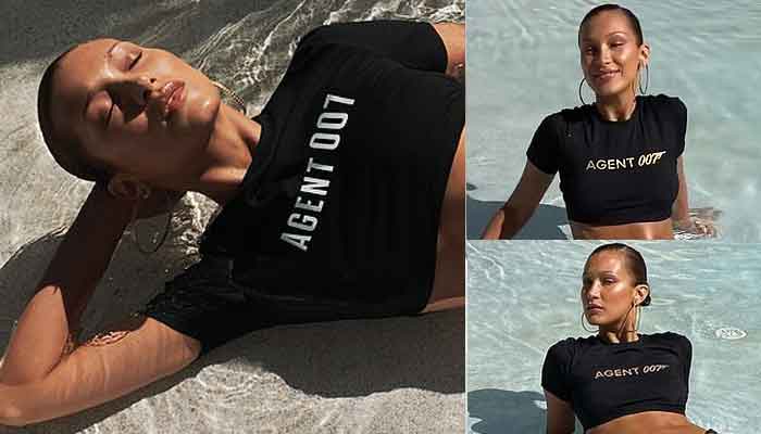 Bella Hadid becomes Bond girl as she rocks Agent 007 top and string bikini for a shoot