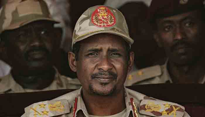 In this file photo taken on June 22, 2019, Mohamed Hamdan Dagalo, known as Himediti, deputy head of Sudan´s ruling Transitional Military Council (TMC) and commander of the Rapid Support Forces (RSF) paramilitaries, attends a rally in the village of Abraq, about 60 kilometers northwest of Khartoum.-AFP