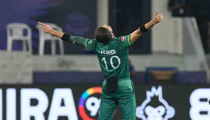 Shaheen Shah Afridi celebrates after the dismissal of India´s KL Rahul (not pictured) during the ICC menâ€™s Twenty20 World Cup cricket match between India and Pakistan at the Dubai International Cricket Stadium in Dubai on October 24, 2021.-AFP