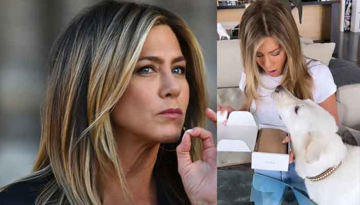 Jennifer Aniston dazzles in white tee and blue jeans as she promotes her brand