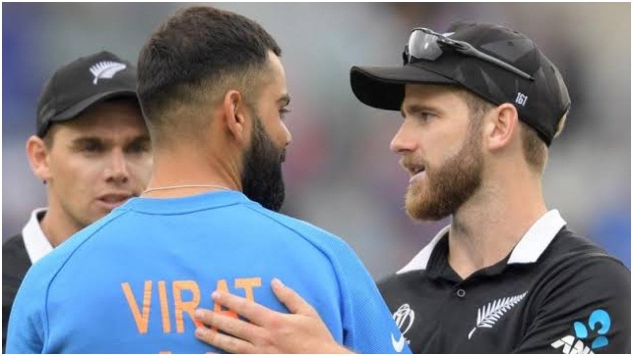 NZ captain Kane Williamson bucks up Indian counterpart Virat Kohli after a cricket match. Photo: AFP