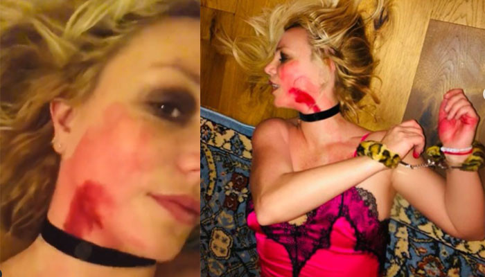 Britney Spears smears blood on herself to cosplay a murder mystery victim
