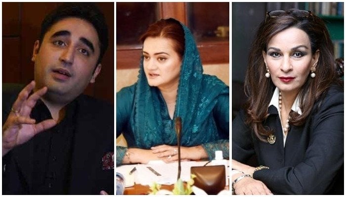 Photo collage of PPP Chairman Bilawal Bhutto-Zardari, PML-N Spokesperson Marriyum Aurengzeb, and PPP Senator Sherry Rehman, — AFP/Twitter/Senate website