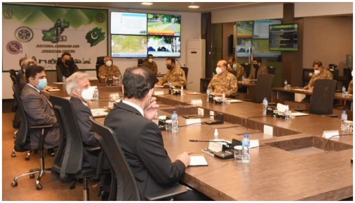 An NCOC meeting headed by Asad Umar. Photo: NCOC website