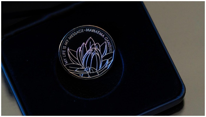 Commemorative Gandhi coin. Photo: Twitter